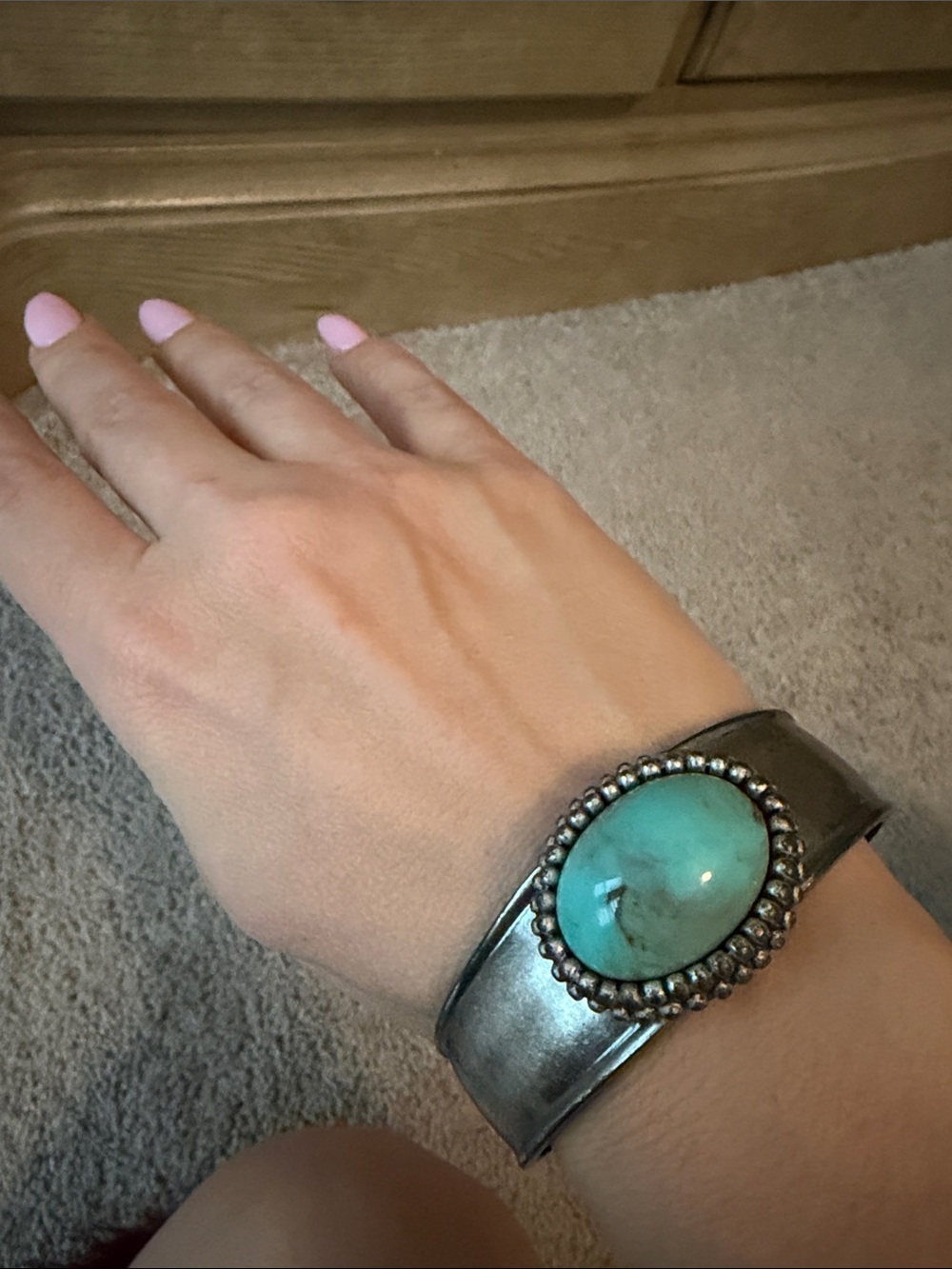 Turquoise Stone Silver-Tone Cuff Bracelet - Women Jewelry